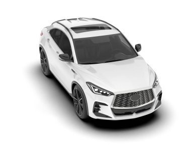 Beyaz SUV beyaz arka planda izole edilmiş. 3d görüntüleme - illüstrasyon