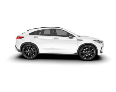 Beyaz SUV beyaz arka planda izole edilmiş. 3d görüntüleme - illüstrasyon