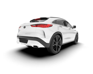Beyaz SUV beyaz arka planda izole edilmiş. 3d görüntüleme - illüstrasyon