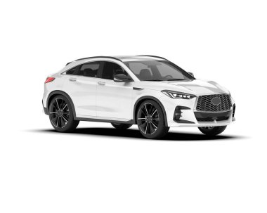 Beyaz SUV beyaz arka planda izole edilmiş. 3d görüntüleme - illüstrasyon