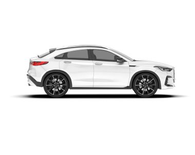 Beyaz SUV beyaz arka planda izole edilmiş. 3d görüntüleme - illüstrasyon
