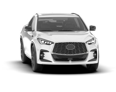 Beyaz SUV beyaz arka planda izole edilmiş. 3d görüntüleme - illüstrasyon
