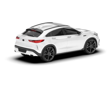 Beyaz SUV beyaz arka planda izole edilmiş. 3d görüntüleme - illüstrasyon