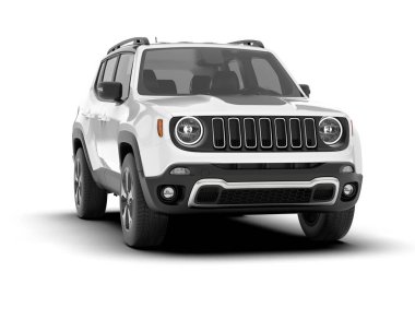 Beyaz SUV beyaz arka planda izole edilmiş. 3d görüntüleme - illüstrasyon