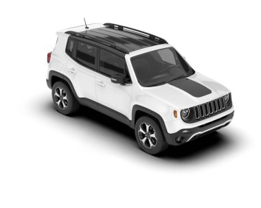 Beyaz SUV beyaz arka planda izole edilmiş. 3d görüntüleme - illüstrasyon