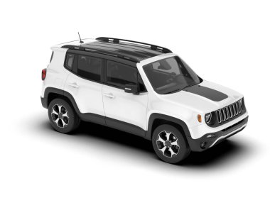 Beyaz SUV beyaz arka planda izole edilmiş. 3d görüntüleme - illüstrasyon