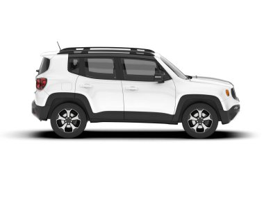 Beyaz SUV beyaz arka planda izole edilmiş. 3d görüntüleme - illüstrasyon