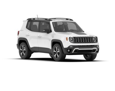 Beyaz SUV beyaz arka planda izole edilmiş. 3d görüntüleme - illüstrasyon