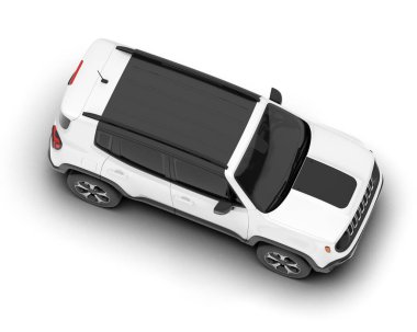 Beyaz SUV beyaz arka planda izole edilmiş. 3d görüntüleme - illüstrasyon