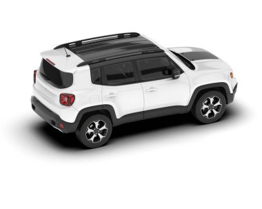 Beyaz SUV beyaz arka planda izole edilmiş. 3d görüntüleme - illüstrasyon