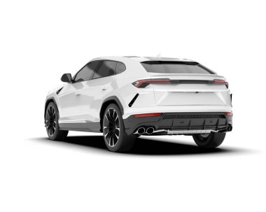 Beyaz SUV beyaz arka planda izole edilmiş. 3d görüntüleme - illüstrasyon