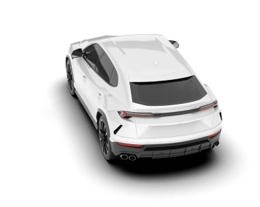 Beyaz SUV beyaz arka planda izole edilmiş. 3d görüntüleme - illüstrasyon