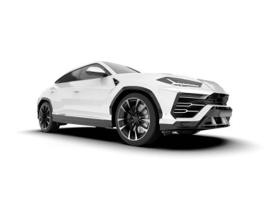 Beyaz SUV beyaz arka planda izole edilmiş. 3d görüntüleme - illüstrasyon