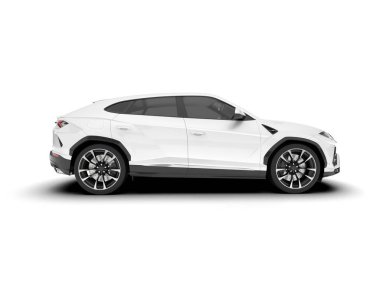 Beyaz SUV beyaz arka planda izole edilmiş. 3d görüntüleme - illüstrasyon