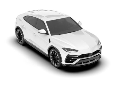 Beyaz SUV beyaz arka planda izole edilmiş. 3d görüntüleme - illüstrasyon