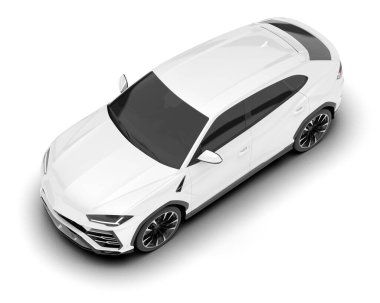 Beyaz SUV beyaz arka planda izole edilmiş. 3d görüntüleme - illüstrasyon
