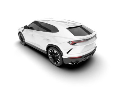 Beyaz SUV beyaz arka planda izole edilmiş. 3d görüntüleme - illüstrasyon
