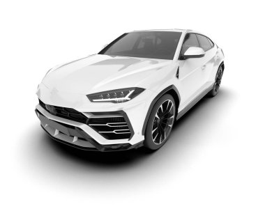 Beyaz SUV beyaz arka planda izole edilmiş. 3d görüntüleme - illüstrasyon