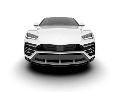Beyaz SUV beyaz arka planda izole edilmiş. 3d görüntüleme - illüstrasyon