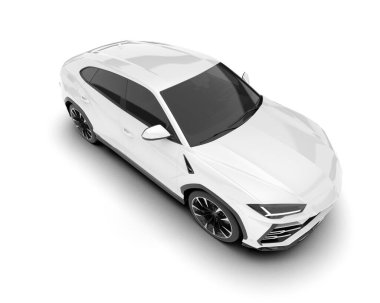 Beyaz SUV beyaz arka planda izole edilmiş. 3d görüntüleme - illüstrasyon
