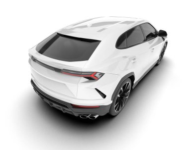Beyaz SUV beyaz arka planda izole edilmiş. 3d görüntüleme - illüstrasyon
