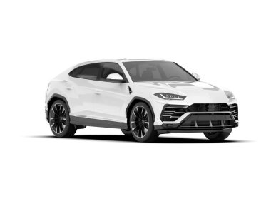 Beyaz SUV beyaz arka planda izole edilmiş. 3d görüntüleme - illüstrasyon