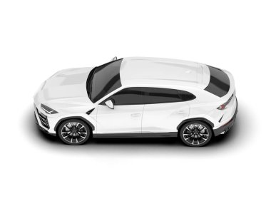 Beyaz SUV arka planda izole edildi. 3d görüntüleme - illüstrasyon