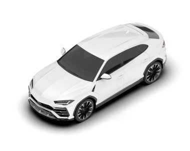 Beyaz SUV arka planda izole edildi. 3d görüntüleme - illüstrasyon