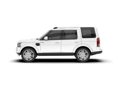 Beyaz SUV arka planda izole edildi. 3d görüntüleme - illüstrasyon