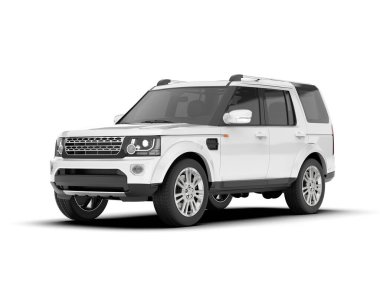 Beyaz SUV arka planda izole edildi. 3d görüntüleme - illüstrasyon