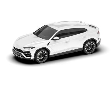 Beyaz SUV arka planda izole edildi. 3d görüntüleme - illüstrasyon