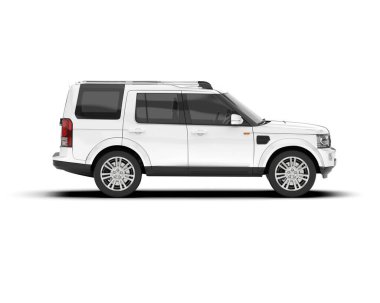 Beyaz SUV arka planda izole edildi. 3d görüntüleme - illüstrasyon