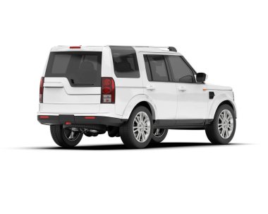 Beyaz SUV arka planda izole edildi. 3d görüntüleme - illüstrasyon