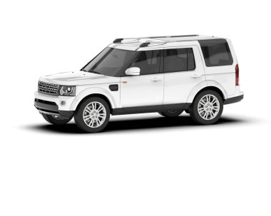 Beyaz SUV arka planda izole edildi. 3d görüntüleme - illüstrasyon