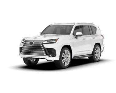 Beyaz SUV arka planda izole edildi. 3d görüntüleme - illüstrasyon
