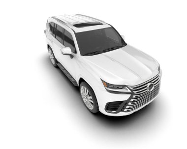 Beyaz SUV arka planda izole edildi. 3d görüntüleme - illüstrasyon