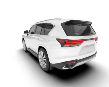 Beyaz SUV arka planda izole edildi. 3d görüntüleme - illüstrasyon