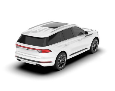Beyaz SUV arka planda izole edildi. 3d görüntüleme - illüstrasyon