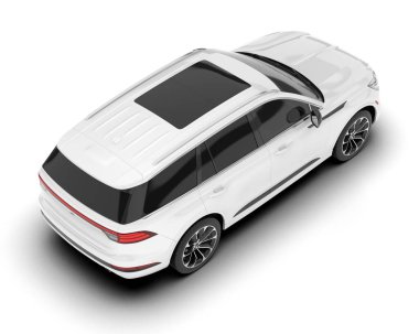 Beyaz SUV arka planda izole edildi. 3d görüntüleme - illüstrasyon