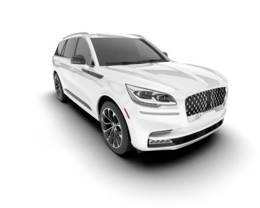Beyaz SUV arka planda izole edildi. 3d görüntüleme - illüstrasyon