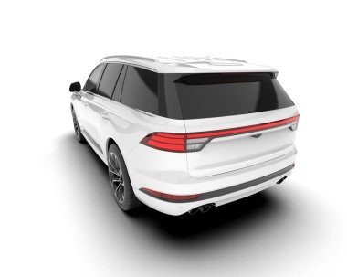 Beyaz SUV arka planda izole edildi. 3d görüntüleme - illüstrasyon