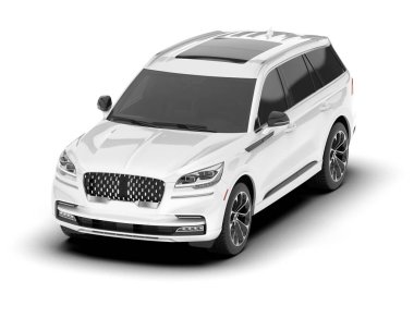 Beyaz SUV arka planda izole edildi. 3d görüntüleme - illüstrasyon