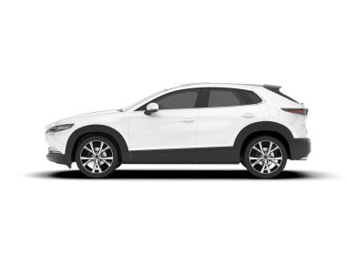Beyaz SUV arka planda izole edildi. 3d görüntüleme - illüstrasyon