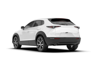 Beyaz SUV arka planda izole edildi. 3d görüntüleme - illüstrasyon