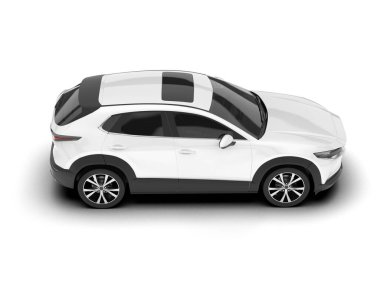 Beyaz SUV arka planda izole edildi. 3d görüntüleme - illüstrasyon