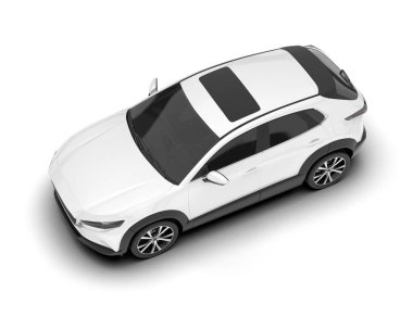 Beyaz SUV arka planda izole edildi. 3d görüntüleme - illüstrasyon