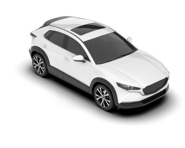 Beyaz SUV arka planda izole edildi. 3d görüntüleme - illüstrasyon