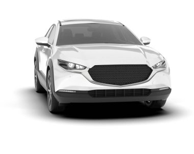 Beyaz SUV arka planda izole edildi. 3d görüntüleme - illüstrasyon
