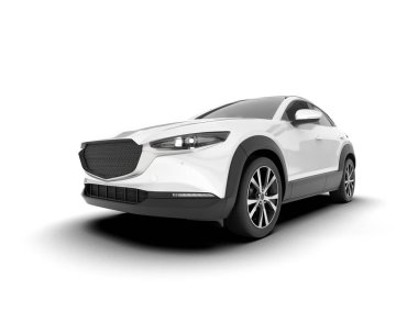 Beyaz SUV arka planda izole edildi. 3d görüntüleme - illüstrasyon