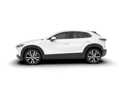 Beyaz SUV arka planda izole edildi. 3d görüntüleme - illüstrasyon